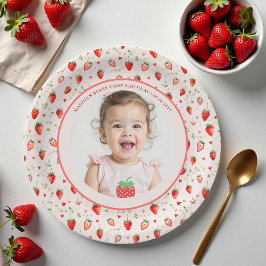 Prato De Papel Berry Sweet Strawberry Patch Photo 1st Birthday
