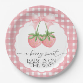 Prato De Papel Berry Sweet Strawberry Pink Gingham Baby Shower