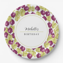 Prato De Papel Beterraba pintada à mão com um monograma