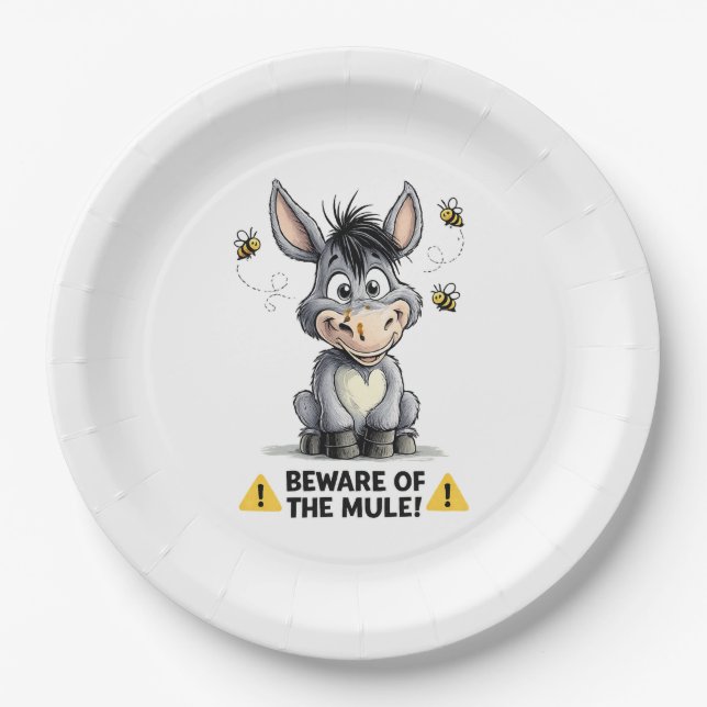 Prato De Papel Beware Of The Mule Funny Donkey Warning Design (Frente)