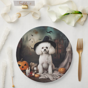 Prato De Papel Bichon Frise Abóboras Halloween Assustador