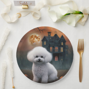 Prato De Papel Bichon Frise Halloween Assustador