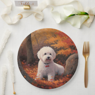 Prato De Papel Bichon Frise nas Folhas do outono Cai Inspire