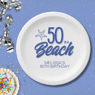 Prato De Papel Bicicleta 50º Aniversário de Praia Desenhada à Mão