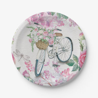 Prato De Papel Bicicleta e flores elegantes
