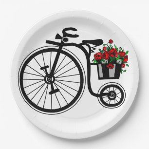 Prato De Papel Bicicleta Romântica de Flores de Vintagem -