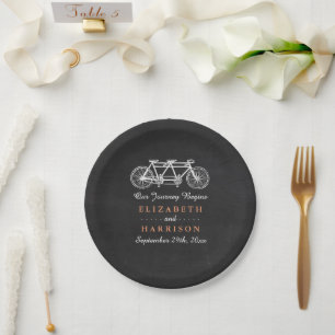 Prato De Papel Bicicleta Tandem No Casamento De Chalkboard