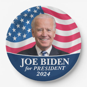 Prato De Papel Biden 2024 - Foto com bandeira americana