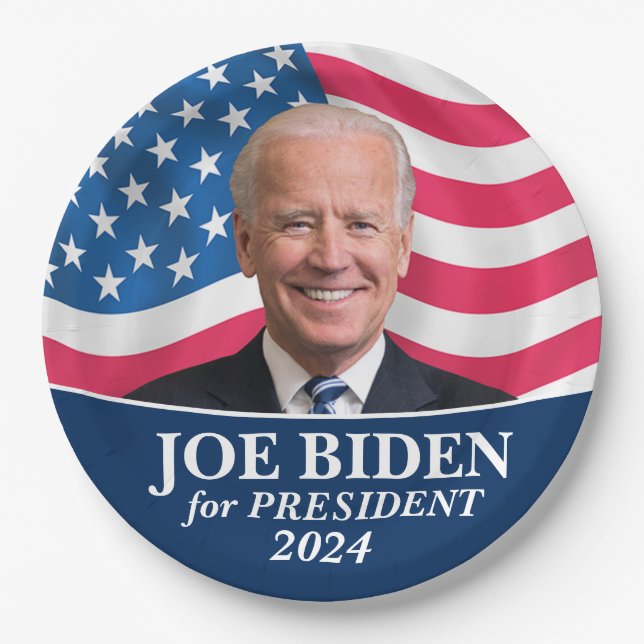 Prato De Papel Biden 2024 - Foto com bandeira americana (Frente)