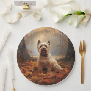 Prato De Papel Biewer Terrier no Outono Folhas Caem Inspirar