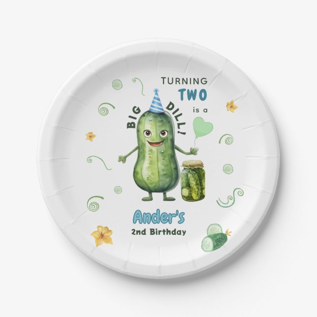 Prato De Papel Big Dill Pickle Boy Birthday Any Age (Frente)