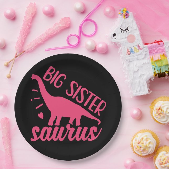 Prato De Papel Big Sister Saurus a rosa (Festa)