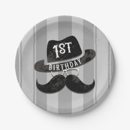 Prato De Papel Bigode de Hipster Chapéu Óculos 1º Aniversário