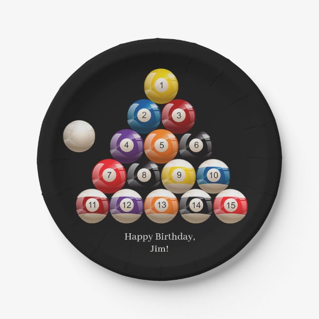Prato De Papel Billiard Balls em Preto (Frente)