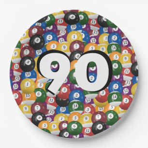 Prato De Papel Billiard Balls para 90 de aniversário