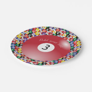 Prato De Papel Billiard Piscina Balls Número Sólido Três