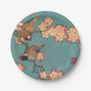 Prato De Papel Birds Flowers Hokusai Art Japonês
