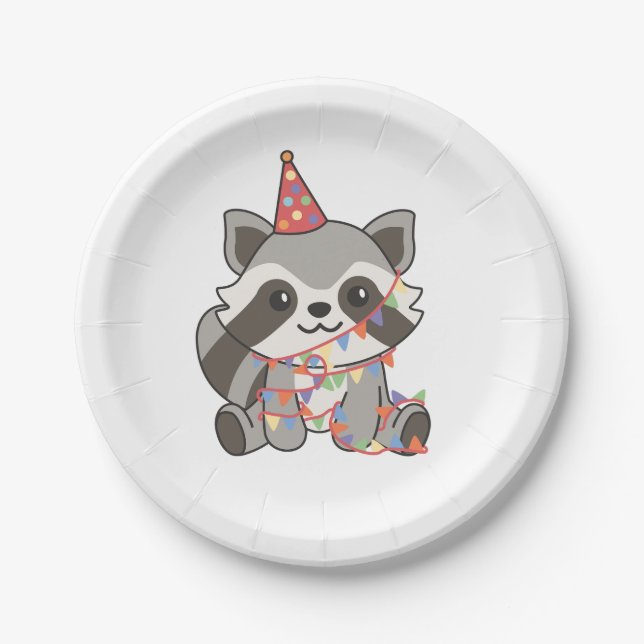 Prato De Papel Birthday Animal Cute Raccoon Aniversário de crianç (Frente)