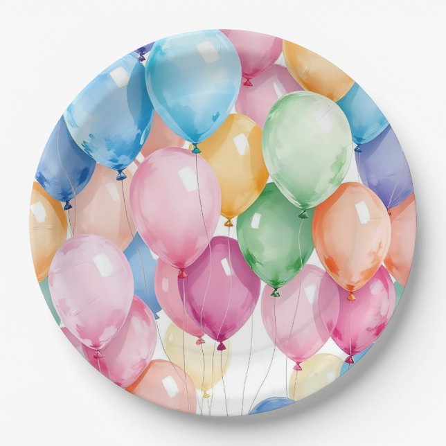 Prato De Papel Birthday Balloons (Frente)