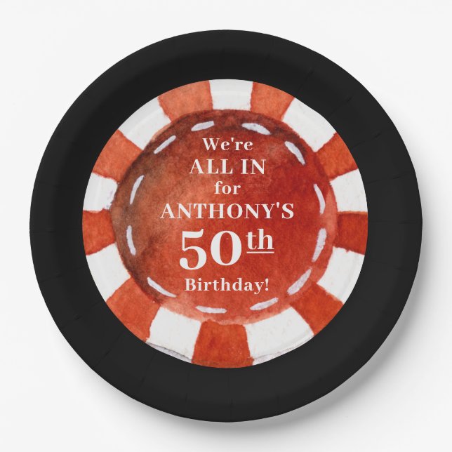 Prato De Papel Birthday Casino Poker Chip Personalizado (Frente)