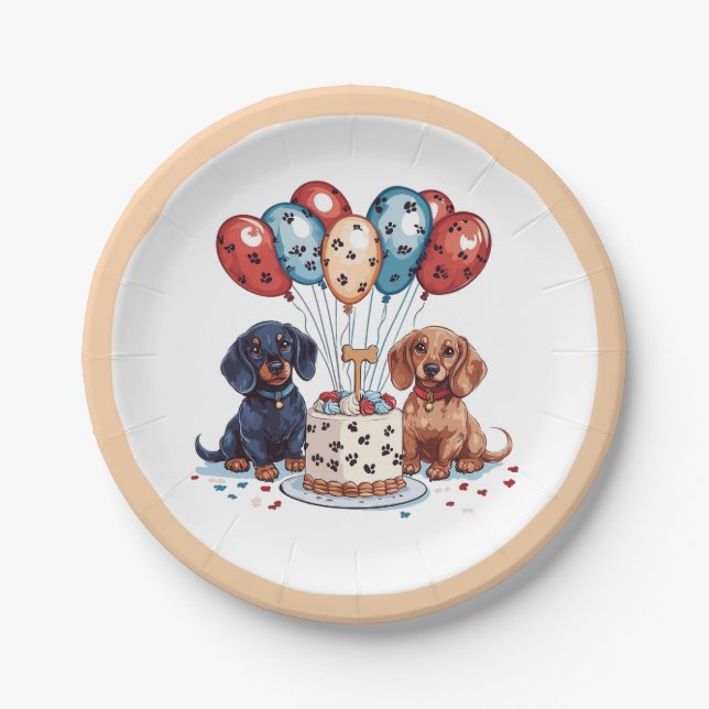 Prato De Papel Birthday Dachshund Dogs (Frente)