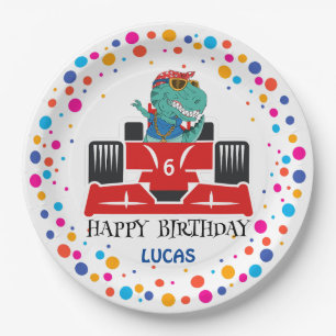 Prato De Papel Birthday Dinosaur Race car Garoto de Corrida Verme