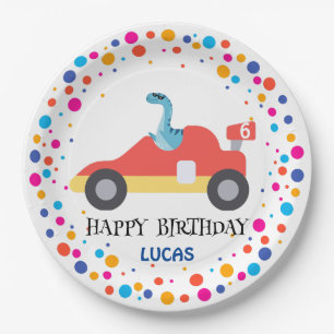 Prato De Papel Birthday Dinosaur Race car Garoto de Corrida Verme