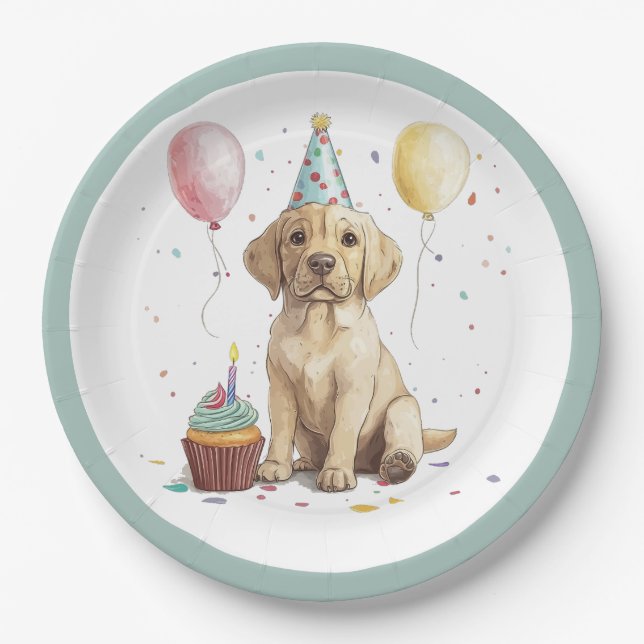 Prato De Papel Birthday Labrador Retriever Dogs (Frente)