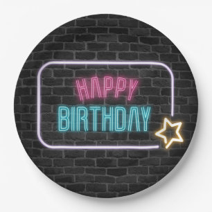 Prato De Papel Birthday Neon Sign On Brick Wall 