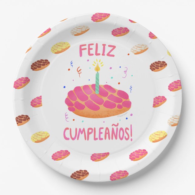 Prato De Papel Birthday Pan Dulce Concha em Espanhol (Frente)