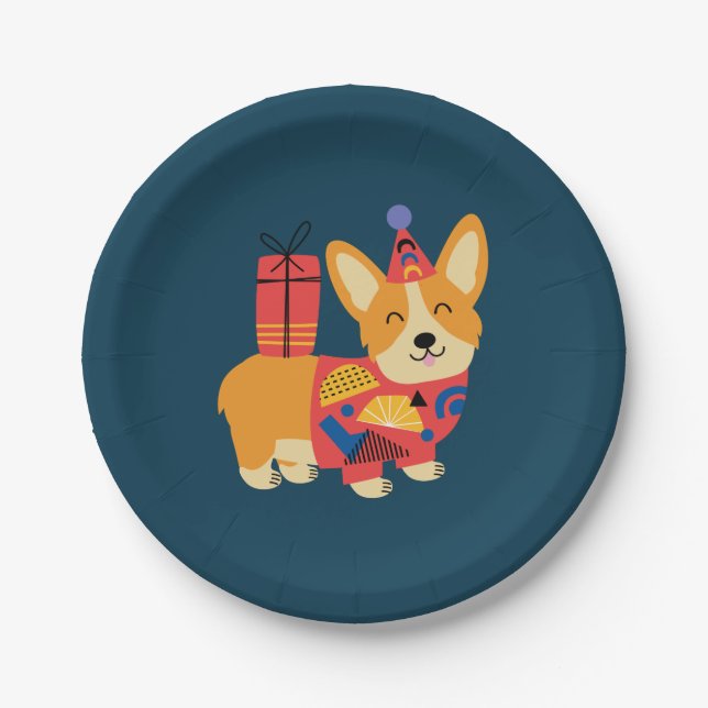 Prato De Papel Birthday Pembroke Welsh Corgi (Frente)