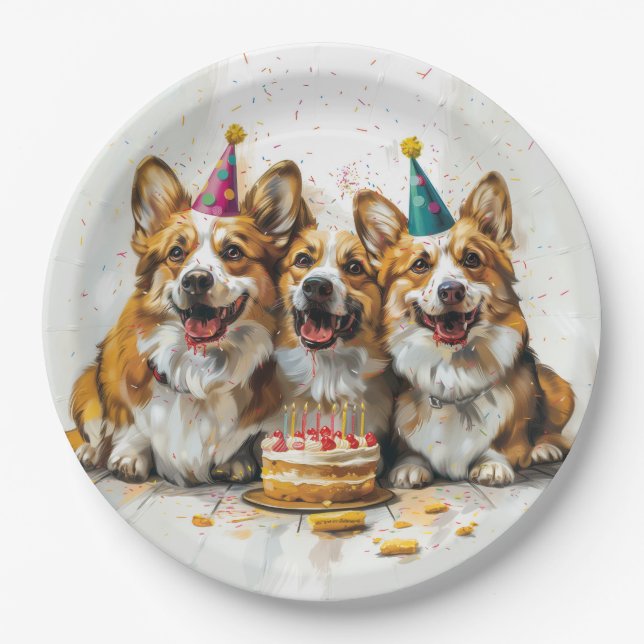 Prato De Papel Birthday Pembroke Welsh Corgi Cães (Frente)