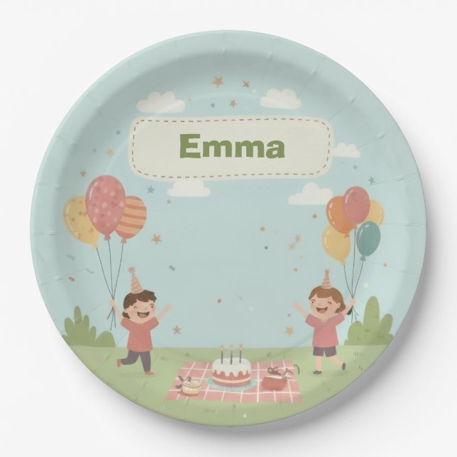 Prato De Papel Birthday Picnic, Cute Retro Style (Frente)