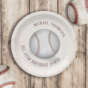 Prato De Papel Birthday Vintage Whimy Baseball All Star Party