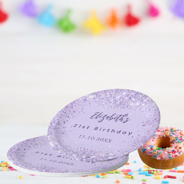 Prato De Papel Birthday violet confetti elegante (Criador carregado)