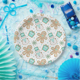 Prato De Papel Biscoito de Gengibre de Natal Azul Fofo das Festas