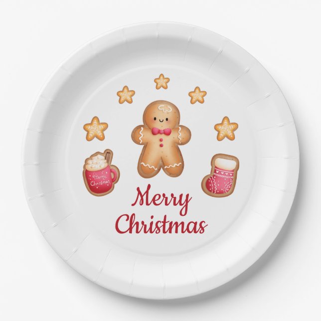 Prato De Papel Biscoito de Natal Bonito Feliz Natal (Frente)