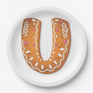 Prato De Papel Biscoito de Natal Letra U Monograma Biscoito de Fe