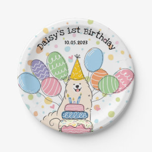 Prato De Papel Biscoito Samoyed Dog Festa de aniversário Placas