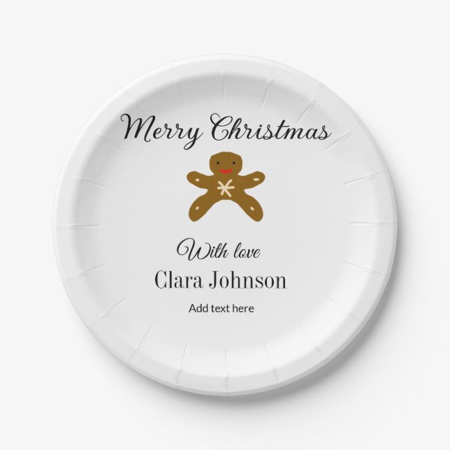 Prato De Papel Biscoitos marrons de Natal felizes adicionam nome  (Frente)