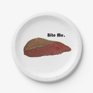 Prato De Papel Bite-Me Engraçada Piada de carne de bife
