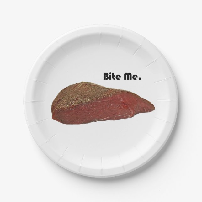 Prato De Papel Bite-Me Engraçada Piada de carne de bife (Frente)