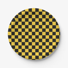 Prato De Papel Black and gold checkerboard pattern
