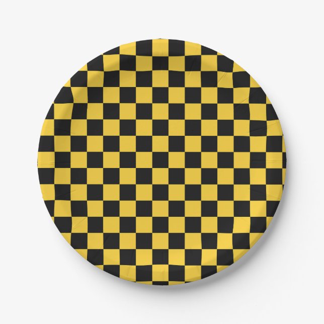 Prato De Papel Black and gold checkerboard pattern (Frente)