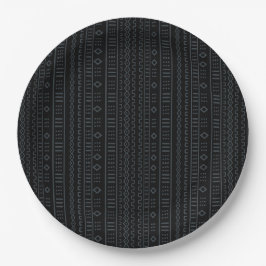 Prato De Papel Black And Gray Designer Mudcloth Paper Plate