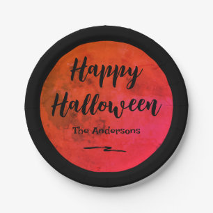 Prato De Papel Black and Orange Spooky Full Moon Feliz Dia das Br