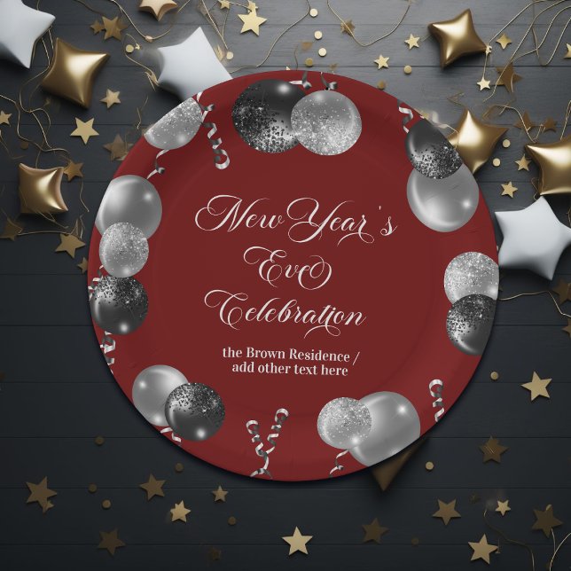 Prato De Papel Black and Silver Glitter New Year's Eve Party  (Criador carregado)