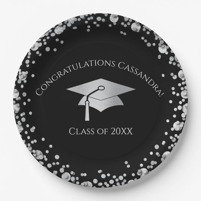 Prato De Papel Black and Silver Graduation (Frente)