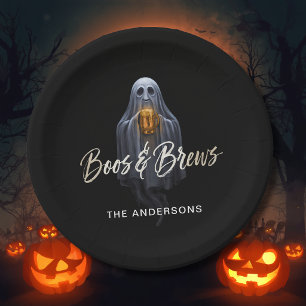 Prato De Papel Black Boos & Brews Fantasma Halloween