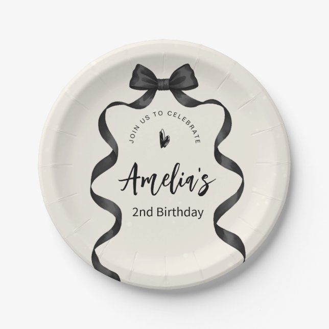 Prato De Papel Black Bow Birthday Any Age  (Frente)
